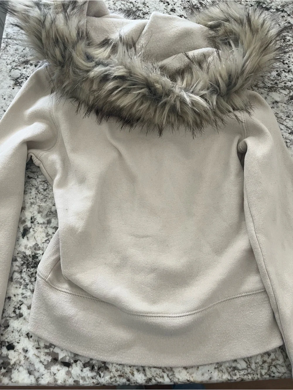 Abercrombie Kids Girls' Cream Faux-Fur Hooded Jacket Size 5/6